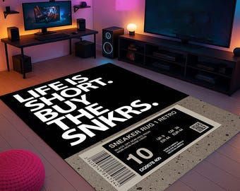Sneakerhead Rug, Hypebeast Decor, Shoe Room Carpet, Streetwear Mat, Retro Label Rug, Sneaker Room Rug, Gift For Sneakerhead, Cool Floor Mat
