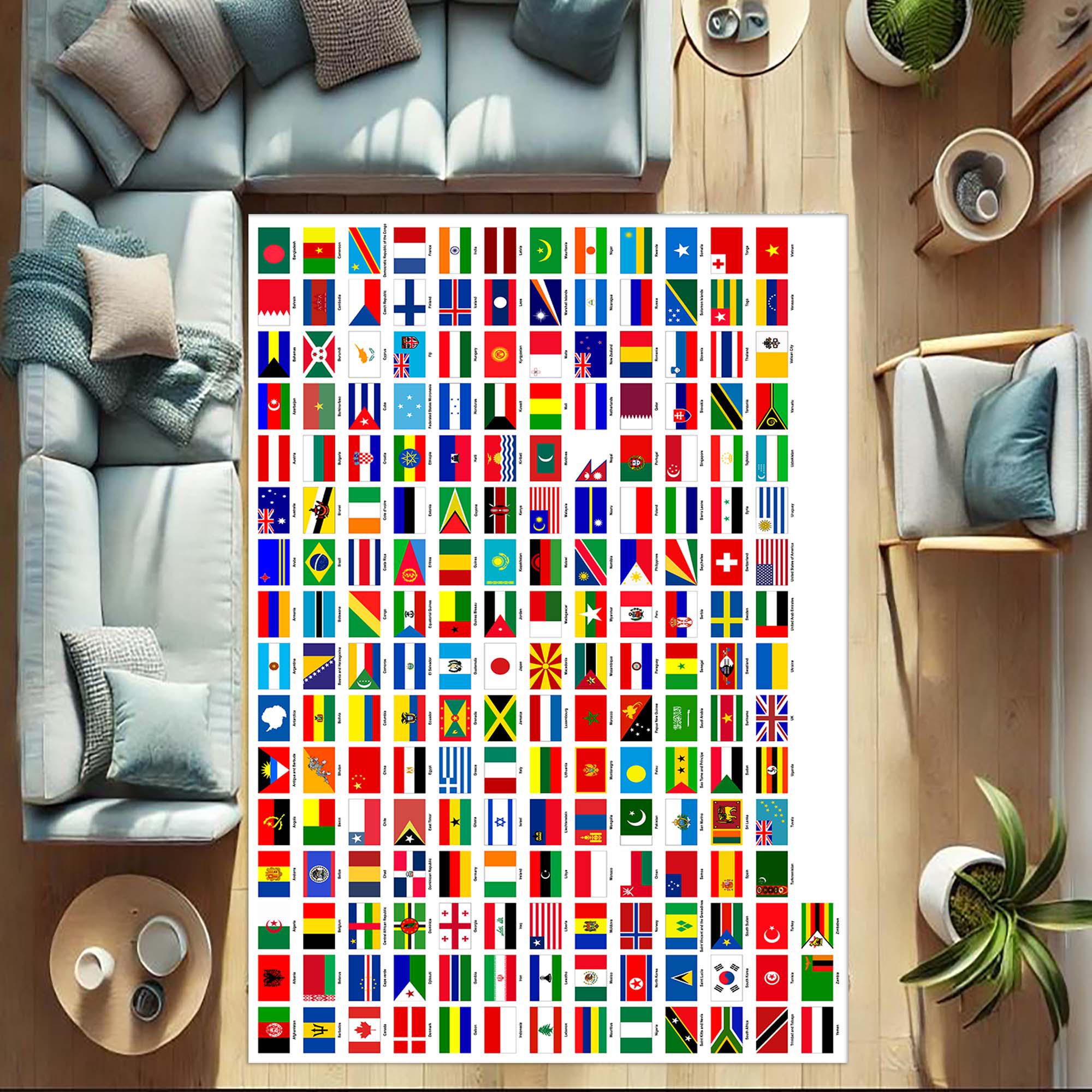 World Flags Rug, International Design, Vibrant Colors, Cultural Decor ...