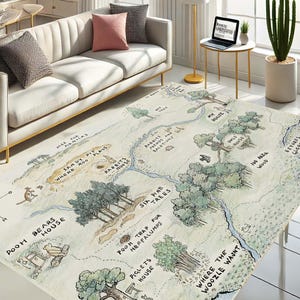 100 Acre Holz Karte Teppich, Kinder Spielzimmer Teppich, Kinderzimmer Dekor, Cartoon Karte Teppich, Abenteuerkarte, Bär Dekor, Märchenbuch-inspirierter Teppich