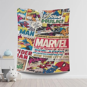 Tapiz de superhéroes, arte mural de cómics, tapiz de superhéroes, Spider-Man, Hulk, Iron Man, Capitán América, decoración de habitación geek, regalo