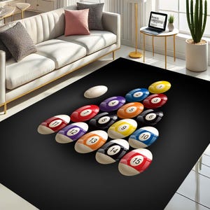 Billiard Rug, Pool Carpet, Game Room Decor, 8 Ball Mat, Billiards Theme, Man Cave Gift, Unique Floor Mat, Pool Table Rug, Game Area Mat