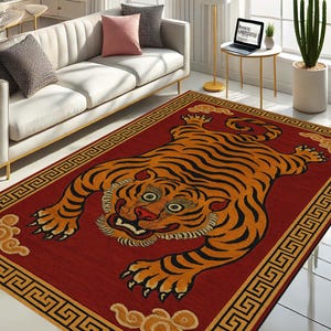 Tiger Rug, Animal Carpet, Jungle Theme Rug, Cool Tiger Decor, Tiger Wall Art, Statement Living Room Rug, Graphic Tiger Mat, Tiger Style Rug