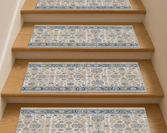 Blaue Stufen, Orientalischer Treppenteppich, Vintage-Stil Treppenteppich, Klassische Stufen, Eleganter Treppenläufer, Traditionelles Wohndekor