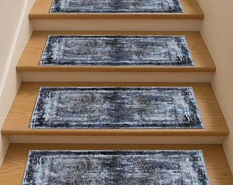 Treppenstufe, moderner Treppenteppich, blauer Treppenteppich, rustikale Treppenauflage, Stufenmatte für Innenbereich, waschbarer Teppich, Treppendekor