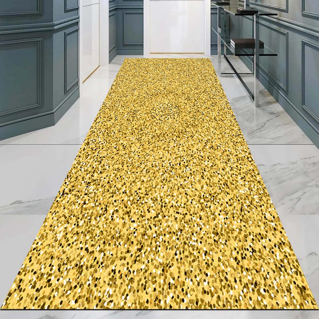 Gold Runner Rug, Glitter Hall Carpet, Shiny Floor Mat, Glam Entry Rug ...