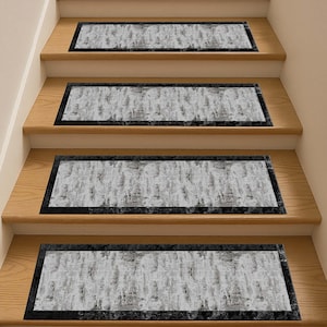 Modern Stair Treads, Minimalist Step Rugs, Grey Black Stair Carpet, Contemporary Stair Decor, Simple Runner Rug, Neutral Stair Protection
