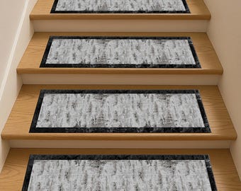Modern Stair Treads, Minimalist Step Rugs, Grey Black Stair Carpet, Contemporary Stair Decor, Simple Runner Rug, Neutral Stair Protection