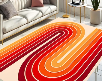 Tapete retrô, tapete moderno, tapete colorido, tapete abstrato, tapete geométrico, decoração ousada para casa, tapete para sala de estar, estilo meados do século