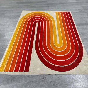 Retro Area Rug, Modern Floor Mat, Colorful Carpet, Abstract Rug, Geometric Mat, Bold Home Decor, Living Room Rug, Mid Century Style image 6