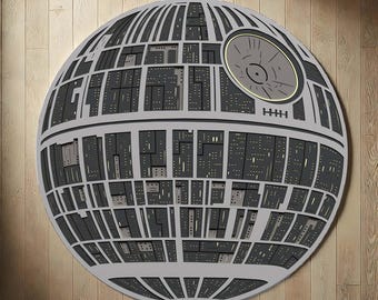 Tappeto rotondo Sci-Fi, tappeto stazione spaziale, tappeto a tema galattico, arredamento futuristico per la casa, regalo geek, tappeto per la stanza di Star Wars, arredamento per amanti delle stelle