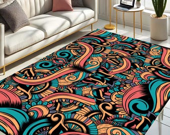 Abstract Boho Rug: Psychedelic Pop Art Floor Mat