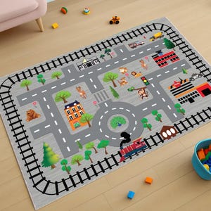 Kinder Spielteppich, Stadtplan Teppich, Bahngleis Teppich, Spaß Lernteppich, Kleinkind Matte, Zoo Thema Teppich, Verkehrsspielmatte, pädagogisch wertvolles Babyzimmer Dekor