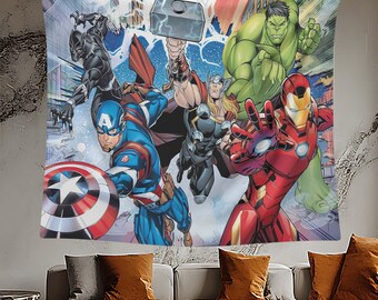 Arazzo da parete con supereroi, decorazione a fumetti, poster di Spiderman, Hulk Thor Capitan America, decorazione per la stanza dei geek, decorazione per la camera dei ragazzi, regalo per fan