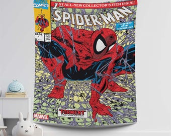 Spider-Man Tapestry, Wall Art, Superhero Decor, Comic Book Poster, Vintage Style Spiderman, Hero, Geek Room Decor, Wall Hanging