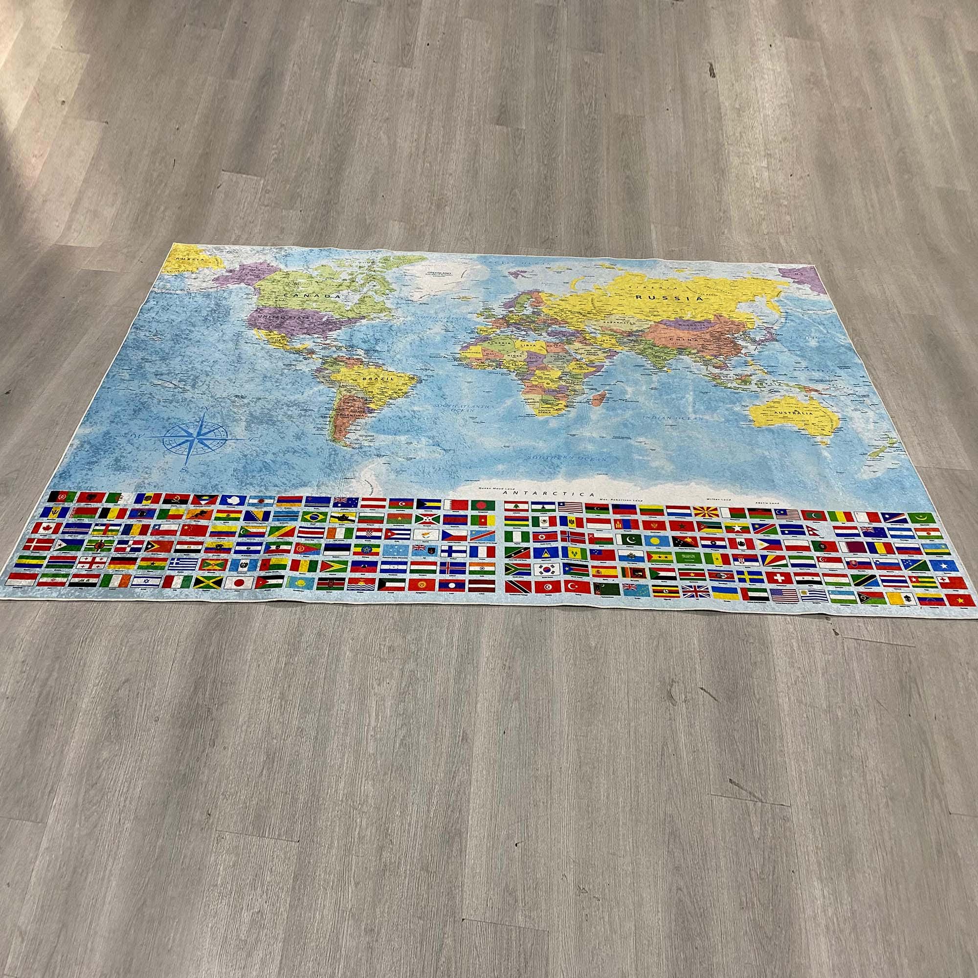 World Map Rug, Kids Room Mat, Educational Carpet, Geography Rug, Flag ...