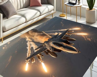 Straaljagerdeken, militair tapijt, decor oorlogsvliegtuig, luchtmachtthema, straaljagermat, gevechtsvliegtuigdecor, vliegtuigkleed, gamerkamer voor tieners