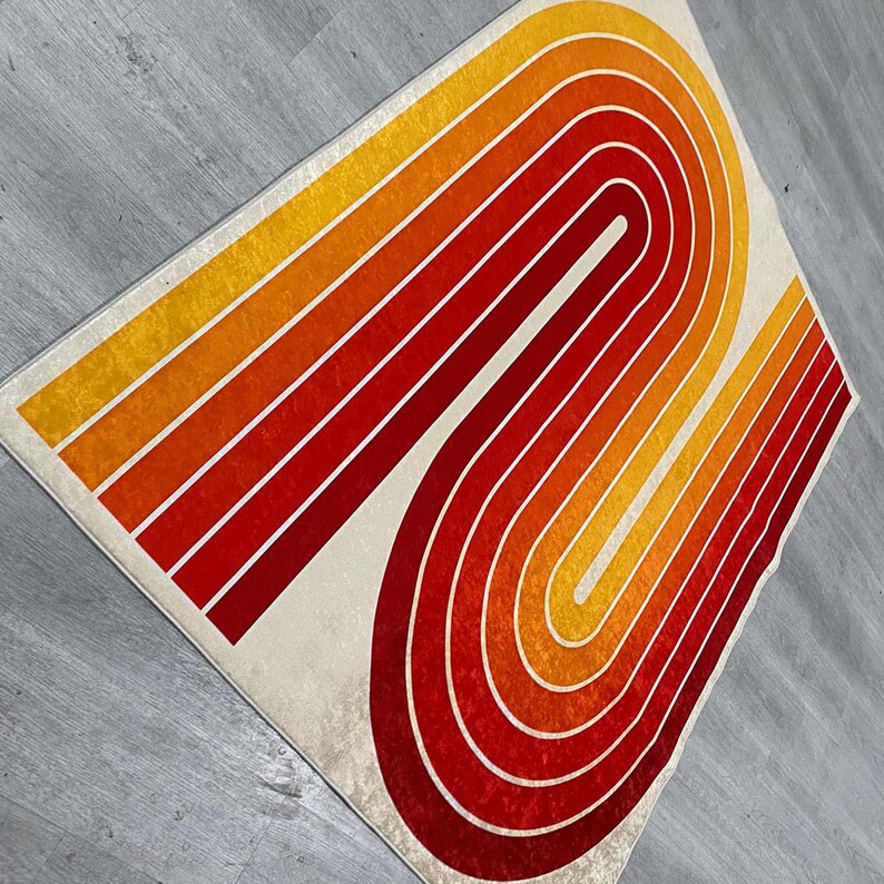 Retro Area Rug, Modern Floor Mat, Colorful Carpet, Abstract Rug, Geometric Mat, Bold Home Decor, Living Room Rug, Mid Century Style image 9