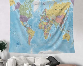 世界地図タペストリー、大きな壁掛け、地理アート、教育地図、冒険テーマ、リビングルームの装飾、ホームオフィスの壁アート