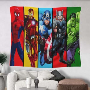 Superheld wandtapijt, stripdecor, Spider Hero, Iron Warrior, Captain America, Thunder God, groene reus, cadeau filmthema