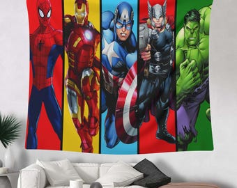 Tapiz de superhéroe, decoración de cómic, héroe araña, guerrero de hierro, Capitán América, dios del trueno, gigante verde, regalo de película
