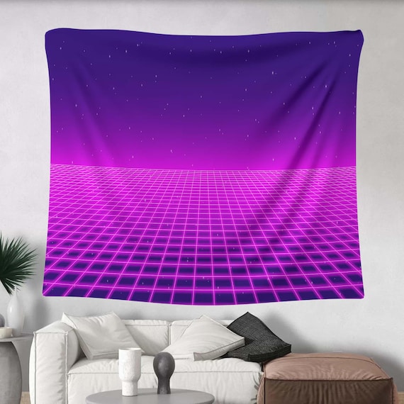 Synthwave Tapestry, Retro Futuristic Wall Art, Vaporwave Decor, 80s Aesthetic, Neon Grid Poster, Retrowave, Sci-Fi Wall Art, Aesthetic Decor