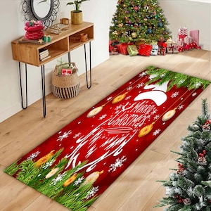 Alfombra navideña, alfombra roja navideña, alfombra con letras navideñas, decoración festiva de invierno, tapete navideño para pasillo.