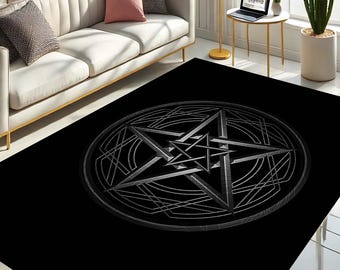 Tapete Pentagrama, Tapete Preto Gótico, Design Oculto, Decoração Mística para Casa, Tapete Estético Escuro, Tapete Símbolo Wiccan, Interior Esotérico Moderno