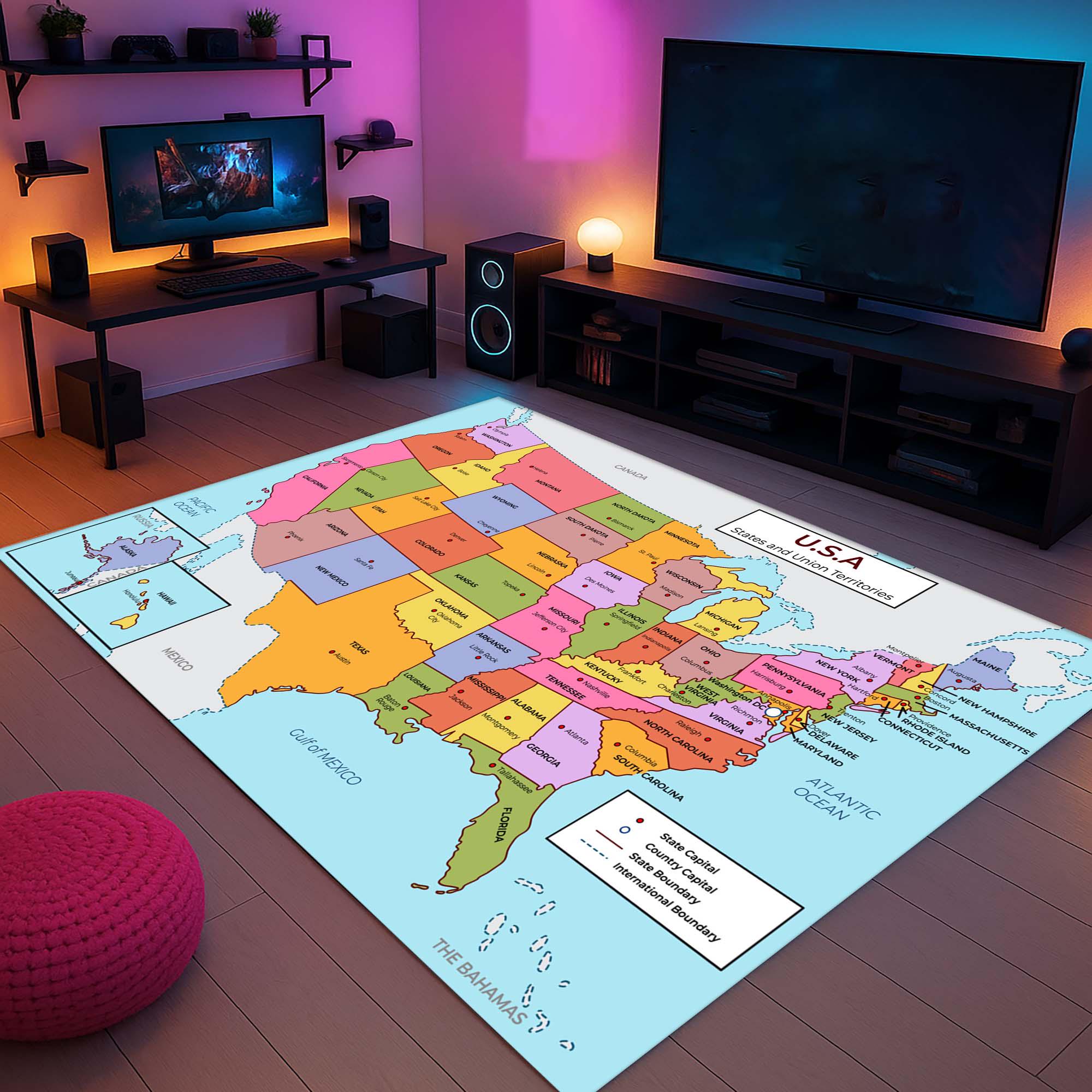 USA Map Rug, Educational Rug, Kids Learning Mat, Geography Playroom ...