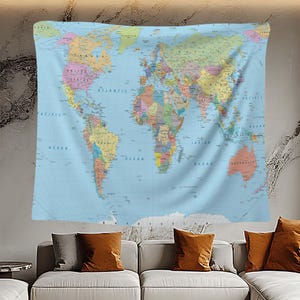Tapiz de mapa del mundo, tapiz grande para pared, póster educativo, arte geográfico, decoración para aulas, regalo para viajeros, mapa, decoración para el hogar y la oficina.