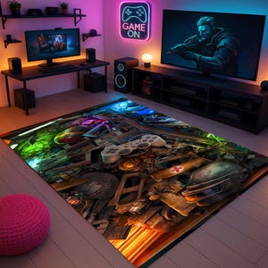 Gamer Room Rug, Gaming Decor, Video Game Rug, Game Room Rug, Console Gamer Rug, Retro Gamer Rug, Arcade Room Rug, Man Cave Rug, Game Rug