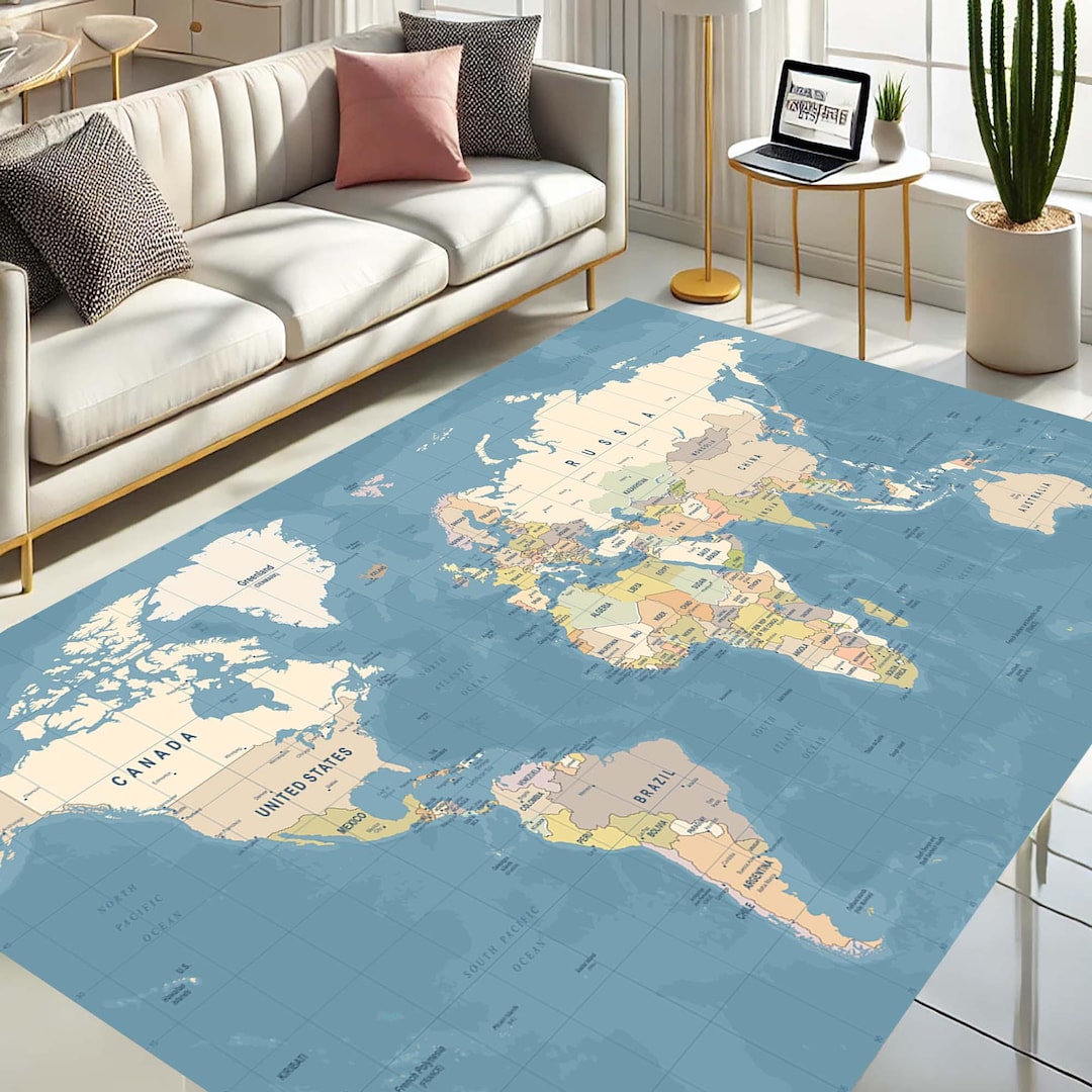 World Map Rug, Educational Decor, Geographygift, Kids Room Carpet ...