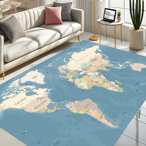Weltkarte Teppich, Geografie, Geographie, Kinderzimmerteppich, Lernteppich, Abenteuer Dekor, Home Office Style,
