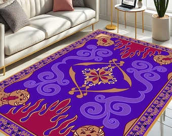 Aladdin Zauberteppich, Boho Tribal Teppich, Teppich mit ethnischem Muster, lebendige geometrische Bodenmatte, kulturelle Wohndekoration, buntes orientalisches Design