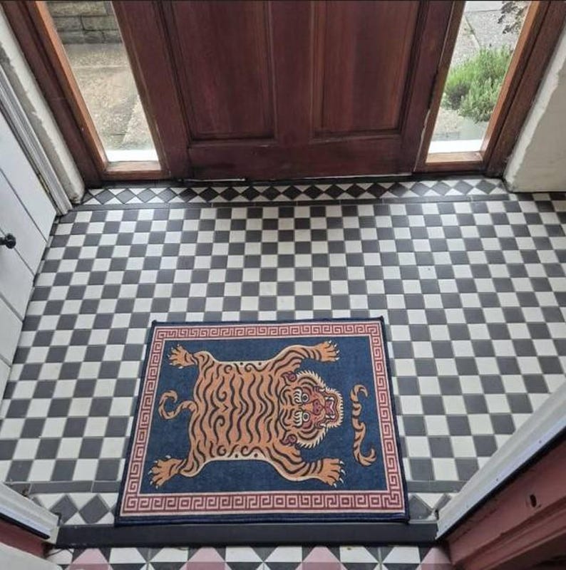 Tiger Rug, Tibetan Rug, Boho Floor Mat, Oriental Carpet, Tiger Art Zen Rug, Asian Decor, Sacred Beast Rug, Woven Tiger Mat, Mythical Rug image 10