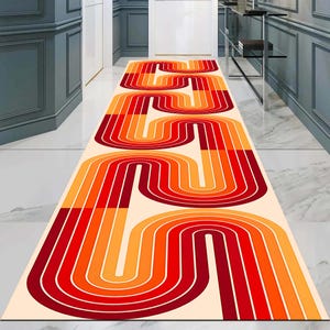 Retro Hallway Runner, 70s Style, Colorful Floor Mat, Wavy Line Carpet, Mid Century Rug, Funky Long Runner, Groovy Home Decor, Mod Style Rug