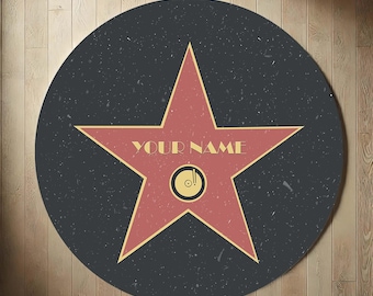 Custom Star Rug, Personalized Hollywood Star, Walk of Fame Inspired Mat, Name Star Floor Decor, Celebrity Style Round Rug, Fame Themed Gift