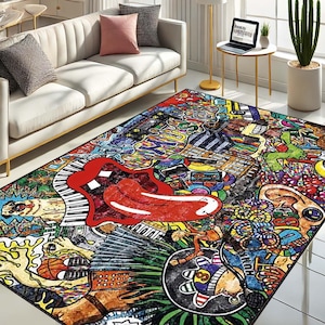 Tapis musique pop art coloré, velours doux style urbain