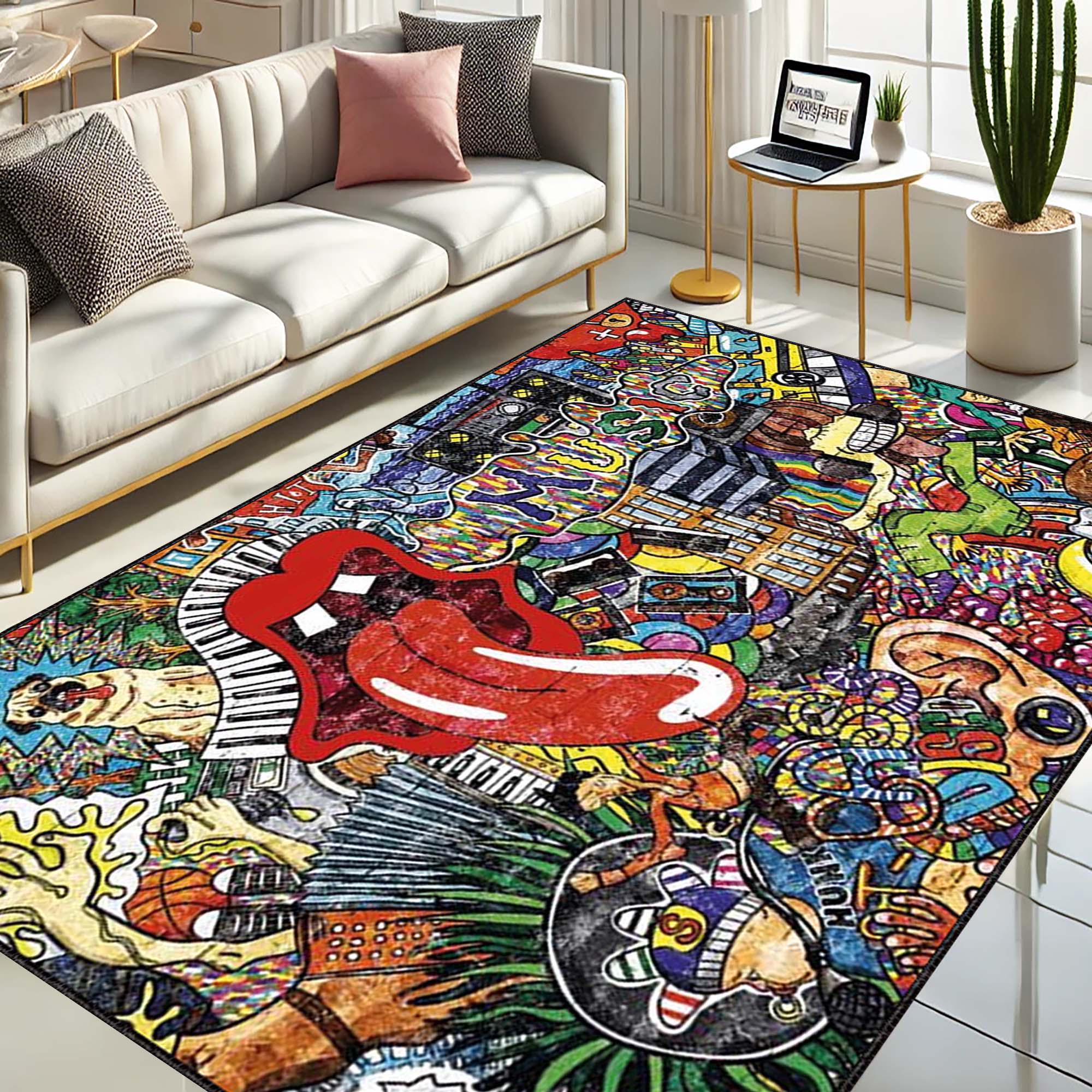 (セール)ポップアート おしゃれなデザインラグ 160x230cm カラフルな音楽ポップアートラグ、ベルベットのソフトな都会的な