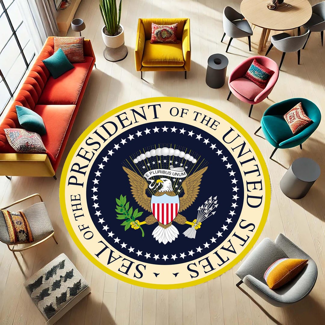 Presidential Seal Rug, Oval Office Decor, Round USA Carpet, Patriotic ...