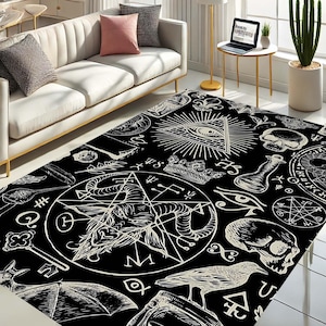Occult Area Rug, Gothic Decor Rug, Dark Magic, Witchy Floor Mat, All Seeing Eye Rug, Baphomet Rug, Alchemy Symbols Rug, Mystical Art Rug