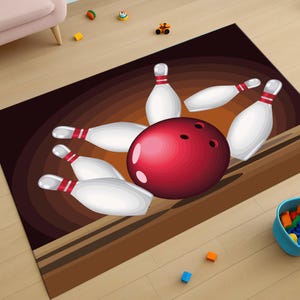 Bowling Kids Rug, Playroom Fun Game Mat, Sporty Floor Rug, Kids Room Mat, Cartoon Bowling, Soft Floor Rug, Boy Room Decor, Fun Activity Rug