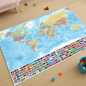 Weltkarte Teppich, Kinderteppich, Geographie Teppich, Spielzimmer Bodenmatte, Klassenzimmer Dekor, Geographie Teppich, Lernteppich