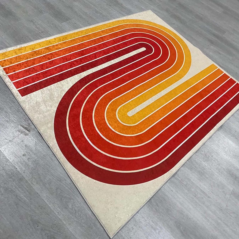 Retro Area Rug, Modern Floor Mat, Colorful Carpet, Abstract Rug, Geometric Mat, Bold Home Decor, Living Room Rug, Mid Century Style image 8