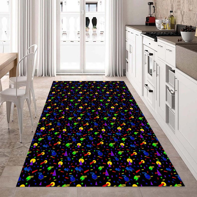 Retro Runner Rug, 80s Style, Arcade Hall Mat, Colorful Floor Rug, Neon ...