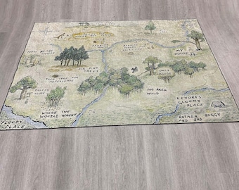 100 Acre Holz Karte Teppich, Kinder Spielzimmer Teppich, Kinderzimmer Dekor, Cartoon Karte Teppich, Abenteuerkarte, Bär Dekor, Märchenbuch-inspirierter Teppich