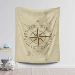 Tapiz de brújula, mapa vintage para colgar en la pared, decoración náutica, decoración de habitación de aventuras, póster de mapa del mundo, decoración del hogar con pasión por los viajes, arte rústico con brújula