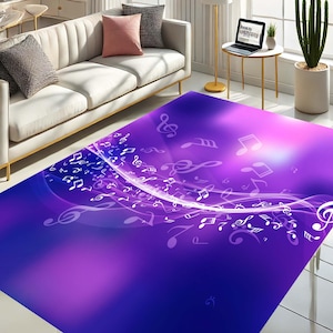 Alfombra con notas musicales, regalo para amantes de la música, alfombra musical colorida, alfombra para habitación de adolescentes, decoración para profesores de música, alfombra vibrante con temática musical