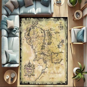 Tapis carte de la Terre du Milieu, design unique, matériau de haute qualité, parfait pour les salons, facile à nettoyer, durable, ajoute un charme fantastique à n'importe quel espace