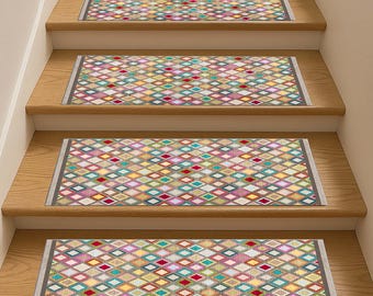 Stair Treads, Colorful Stair Mats, Boho Stair Rugs, Indoor Stair Pads, Modern Step Cover, Geometric Stair Runner, Staircase Decor