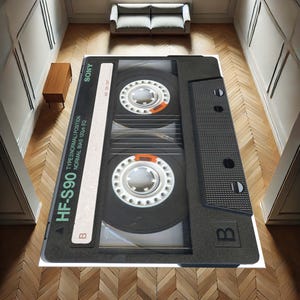 Retro Cassette Rug, Vintage Tape Rug, 80s Music Decor, Old Style, Audio Tape Themed Floor Mat, Nostalgic Living Room Rug, Unique Accessories
